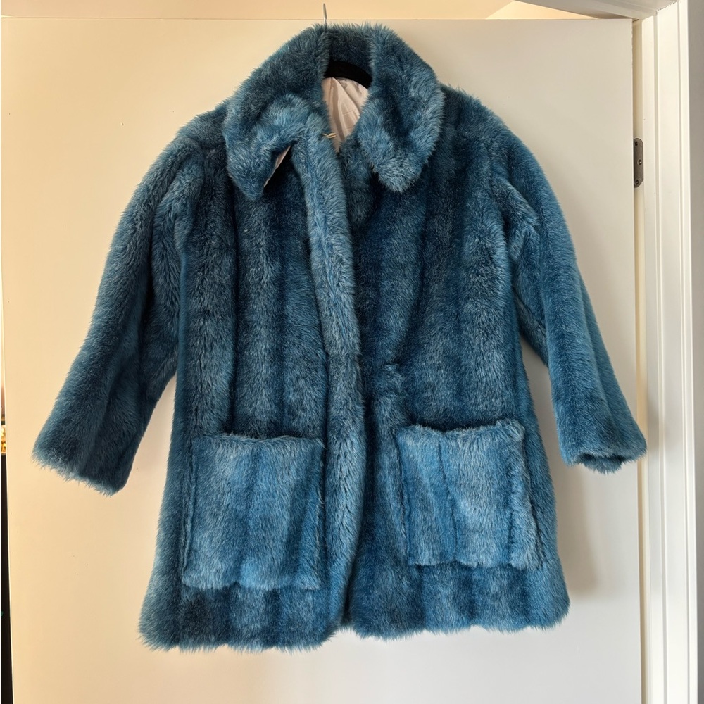 Blue Faux Fur Coat in size small